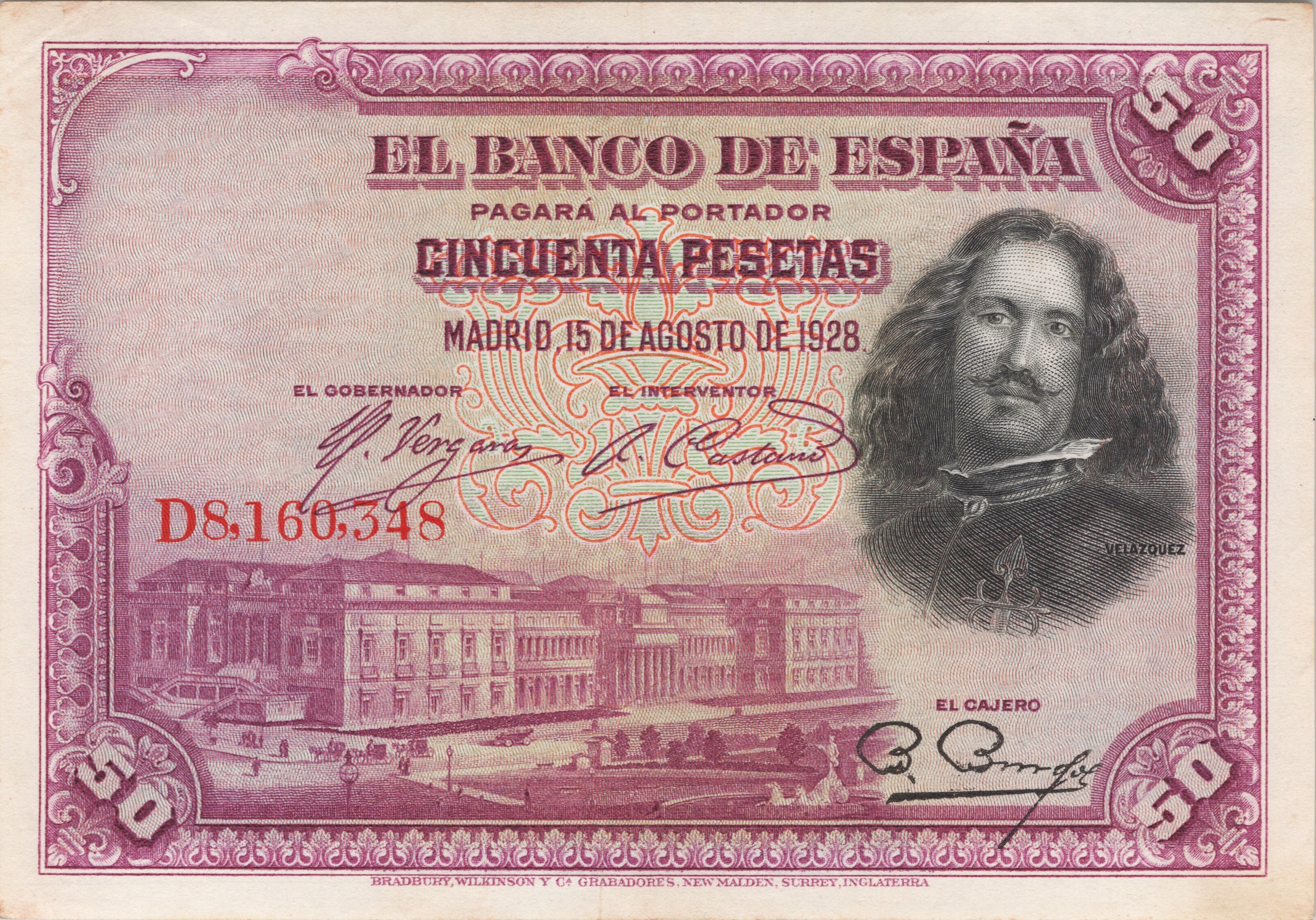 ESPAGNE billet de 50 Pesetas Velázquez 15-08-1928, série D
