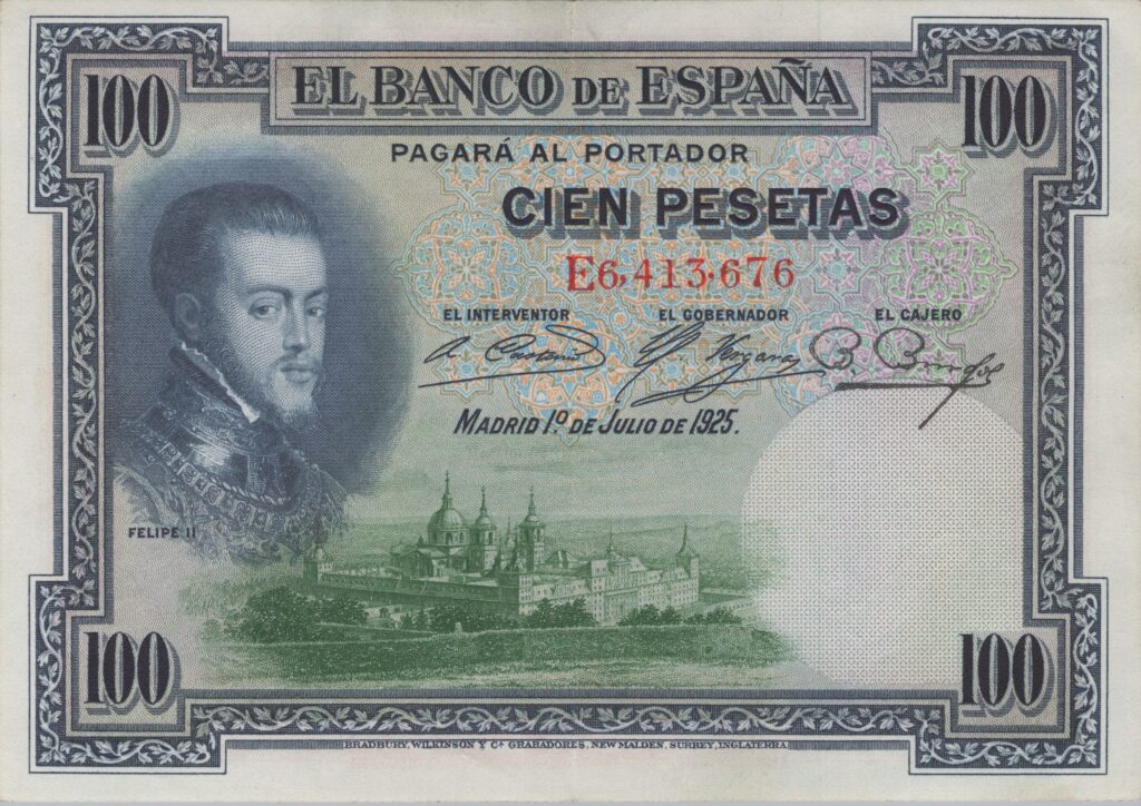 ESPAGNE billet de 100 Pesetas Filipe II, 01-07-1925, série E