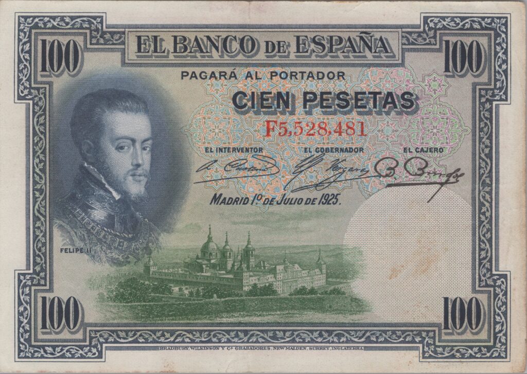 ESPAGNE billet de 100 Pesetas Filipe II, 01-07-1925, série F