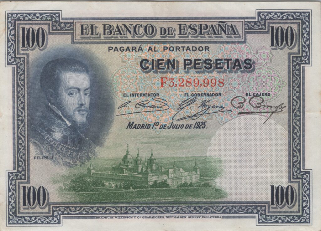 ESPAGNE billet de 100 Pesetas Filipe II, 01-07-1925, série F