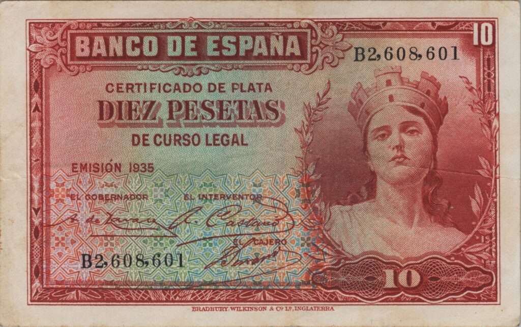ESPAGNE billet de 10 Pesetas 1935, allégorie de la République