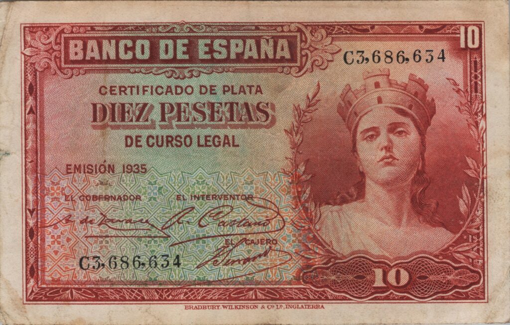 ESPAGNE billet de 10 Pesetas 1935, allégorie de la République