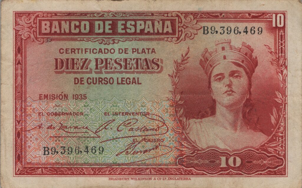 ESPAGNE billet de 10 Pesetas 1935, allégorie de la République