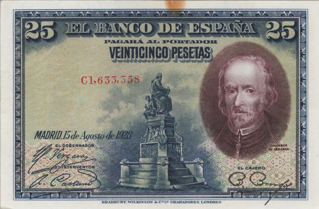 ESPAGNE billet de 25 Pesetas Calderon de la Barca 15-08-1928, série D