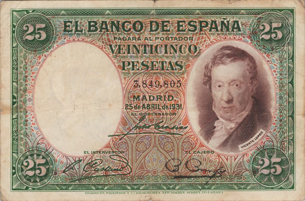 ESPAGNE billet de 25 Pesetas Vicente Lopez 25-04-1931