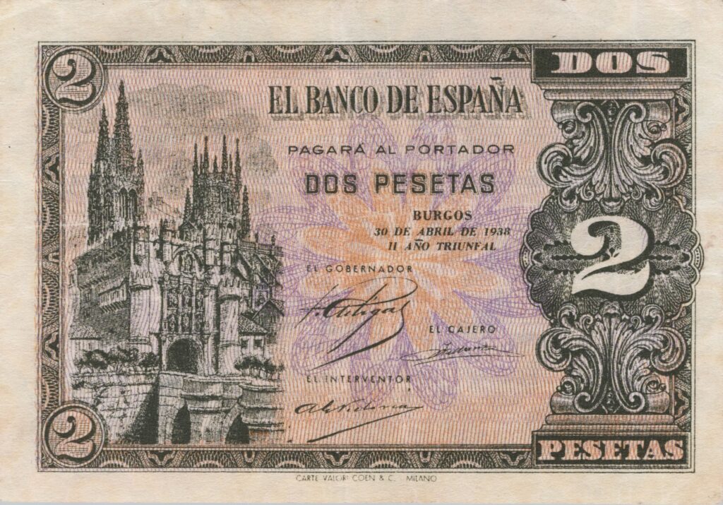 ESPAGNE billet de 2 Pesetas Burgos 30-04-1938