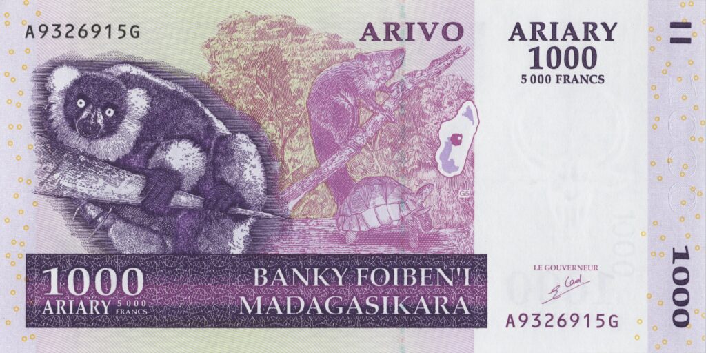 MADAGASCAR billet de 1.000 Ariary de 2004, Vari noir
