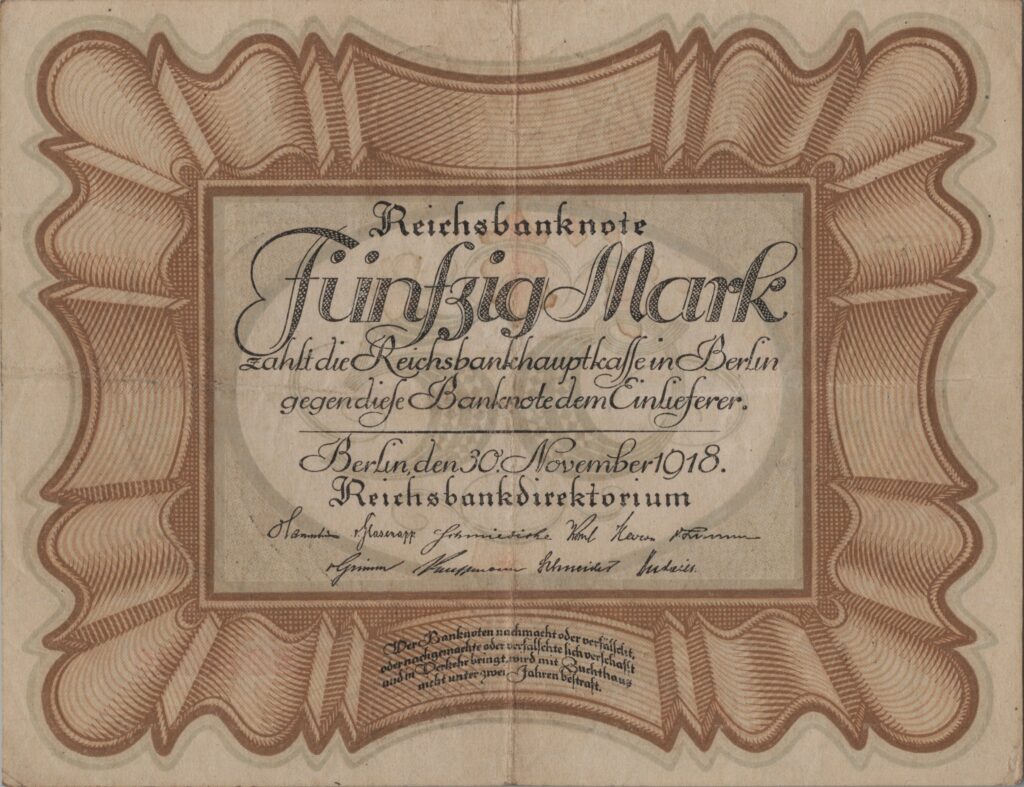 ALLEMAGNE billet de Reichsbank, 50 Mark 30-11-1918