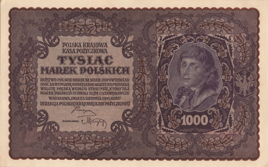 POLOGNE billet de 1.000 Marek Polskich, Tadeusz Kościuszko 23.08.1919