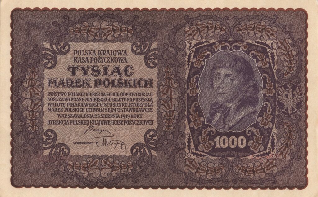 POLOGNE billet de 1.000 Marek Polskich, Tadeusz Kościuszko 23.08.1919