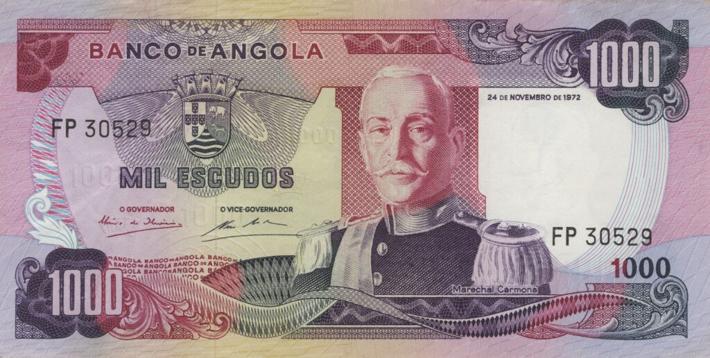 ANGOLA billet colonie portugaise de 1.000 Escudos 24-11-1972, Marechal Carmona