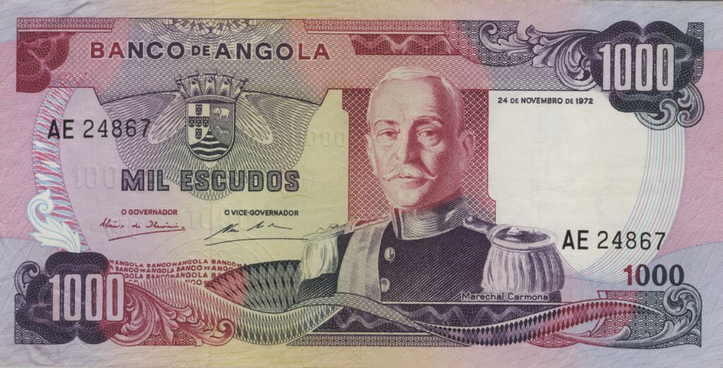 ANGOLA billet colonie portugaise de 1.000 Escudos 24-11-1972, Marechal Carmona