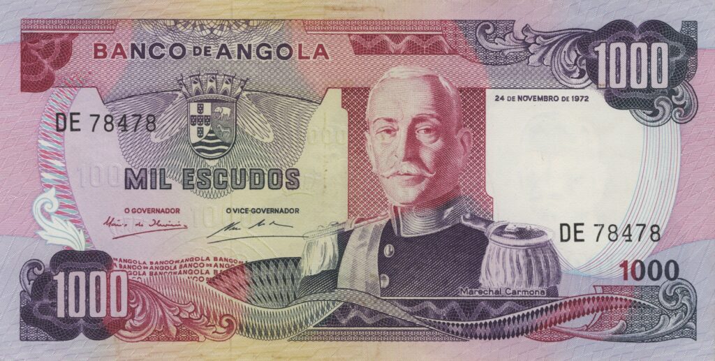 ANGOLA billet colonie portugaise de 1.000 Escudos 24-11-1972, Marechal Carmona