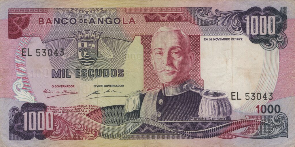 ANGOLA billet colonie portugaise de 1.000 Escudos 24-11-1972, Marechal Carmona
