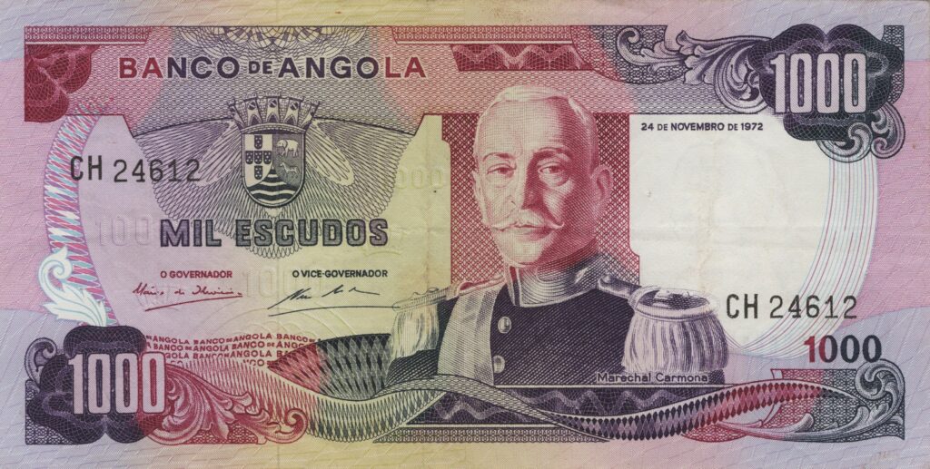ANGOLA billet colonie portugaise de 1.000 Escudos 24-11-1972, Marechal Carmona