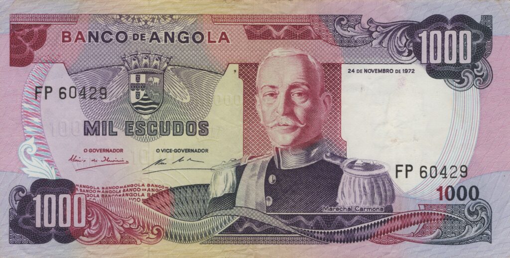 ANGOLA billet colonie portugaise de 1.000 Escudos 24-11-1972, Marechal Carmona