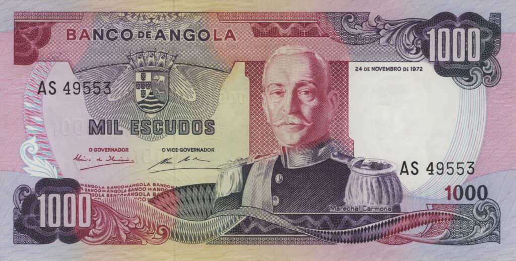 ANGOLA billet colonie portugaise de 1.000 Escudos 24-11-1972, Marechal Carmona