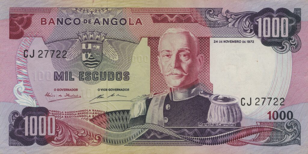 ANGOLA billet colonie portugaise de 1.000 Escudos 24-11-1972, Marechal Carmona