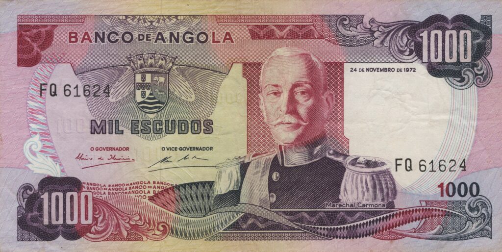 ANGOLA billet colonie portugaise de 1.000 Escudos 24-11-1972, Marechal Carmona