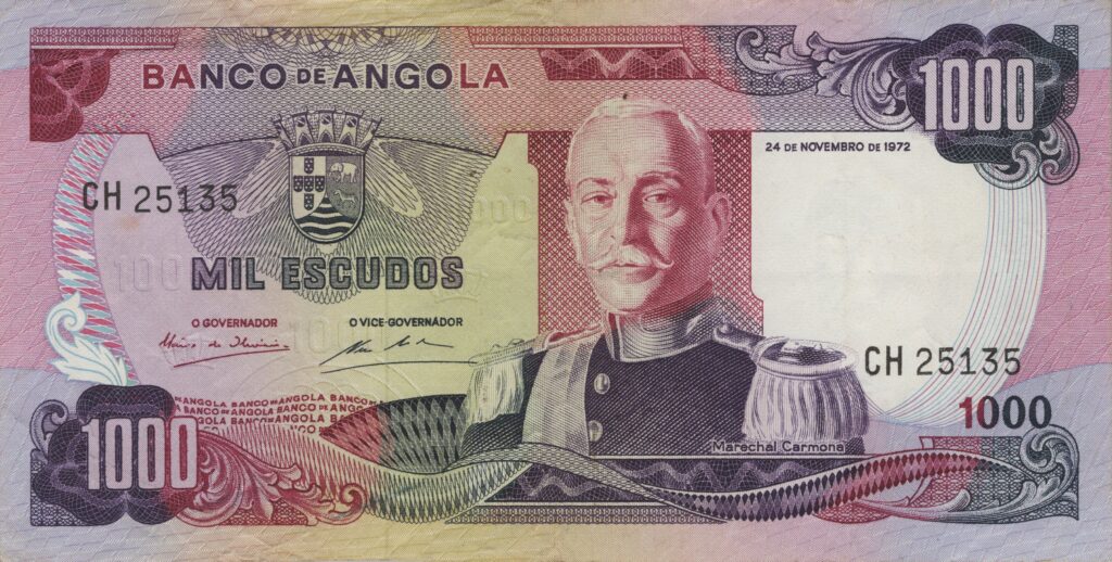 ANGOLA billet colonie portugaise de 1.000 Escudos 24-11-1972, Marechal Carmona
