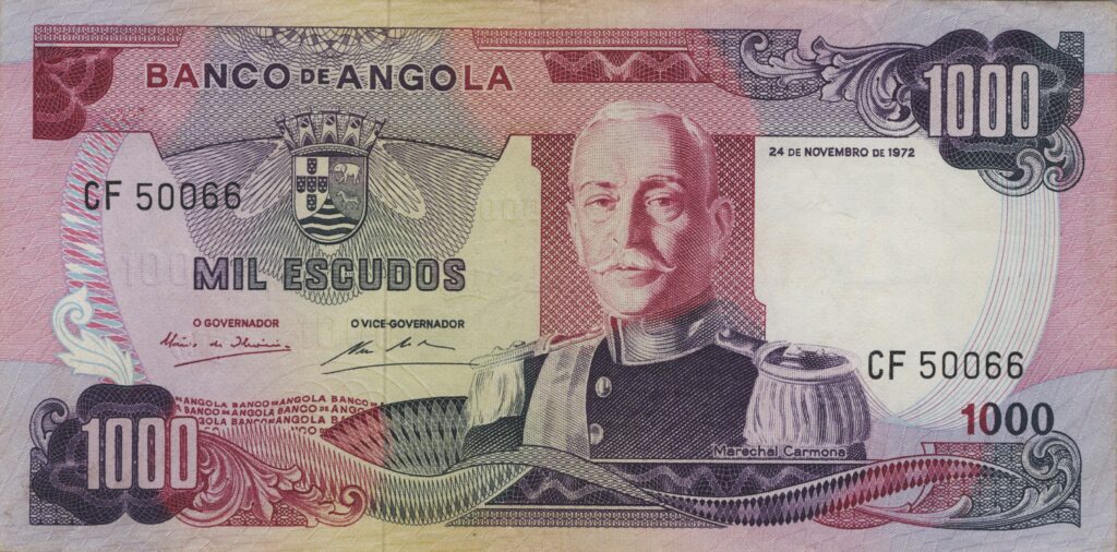 ANGOLA billet colonie portugaise de 1.000 Escudos 24-11-1972, Marechal Carmona
