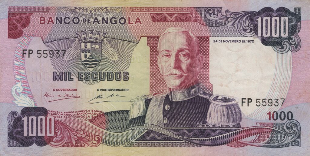 ANGOLA billet colonie portugaise de 1.000 Escudos 24-11-1972, Marechal Carmona