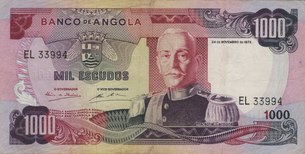 ANGOLA billet colonie portugaise de 1.000 Escudos 24-11-1972, Marechal Carmona