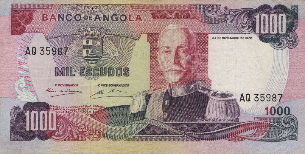 ANGOLA billet colonie portugaise de 1.000 Escudos 24-11-1972, Marechal Carmona