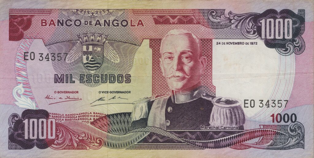 ANGOLA billet colonie portugaise de 1.000 Escudos 24-11-1972, Marechal Carmona