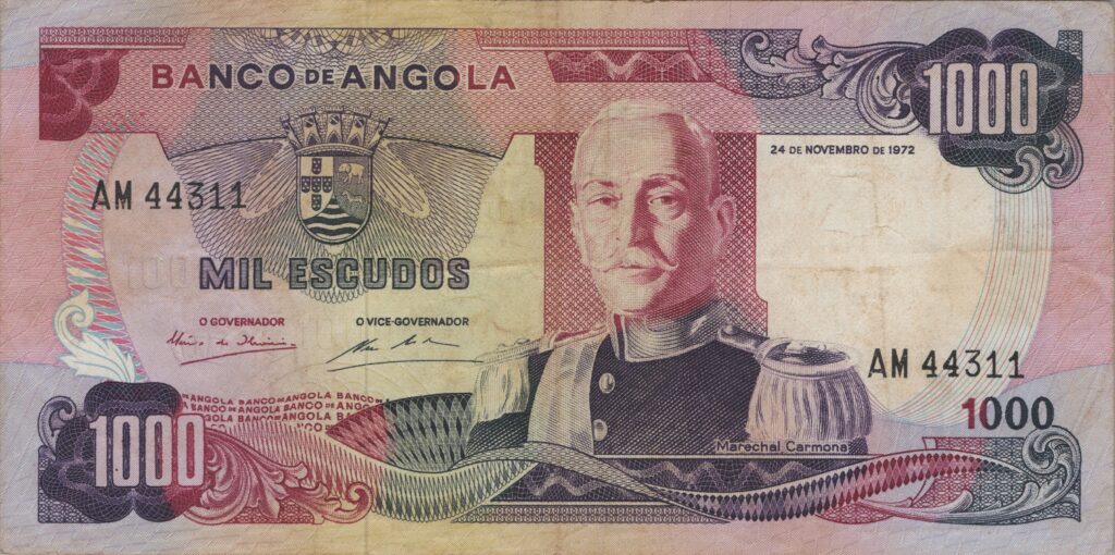 ANGOLA billet colonie portugaise de 1.000 Escudos 24-11-1972, Marechal Carmona