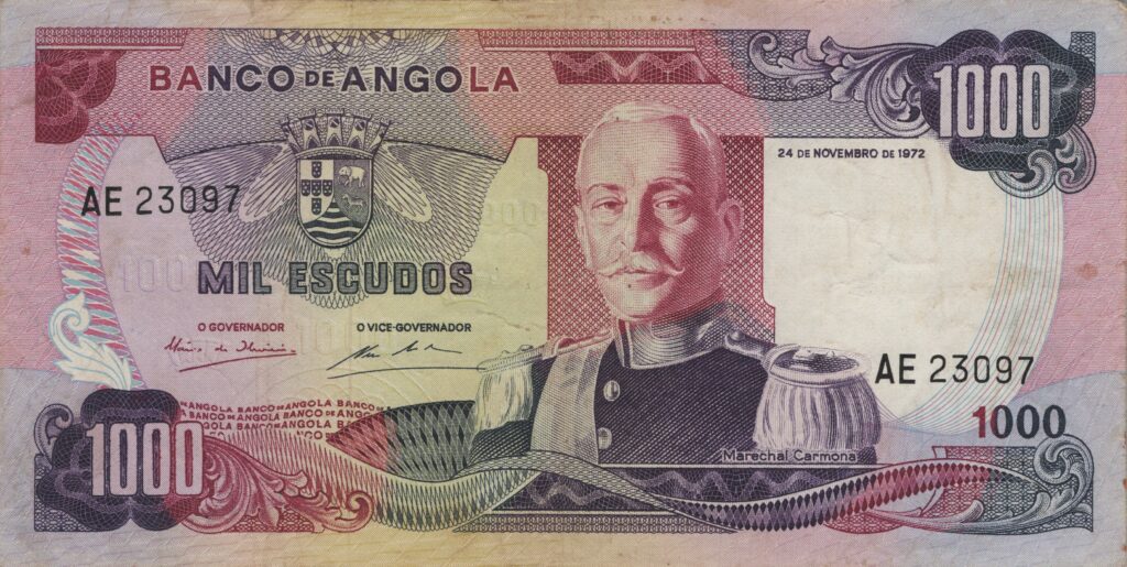 ANGOLA billet colonie portugaise de 1.000 Escudos 24-11-1972, Marechal Carmona