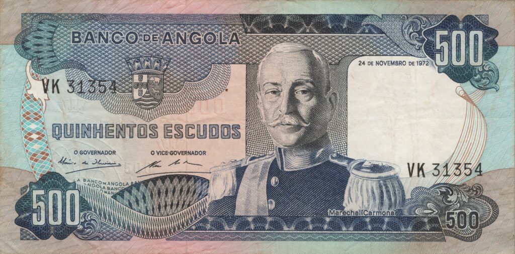 ANGOLA billet colonie portugaise de 500 Escudos 24-11-1972, Marechal Carmona