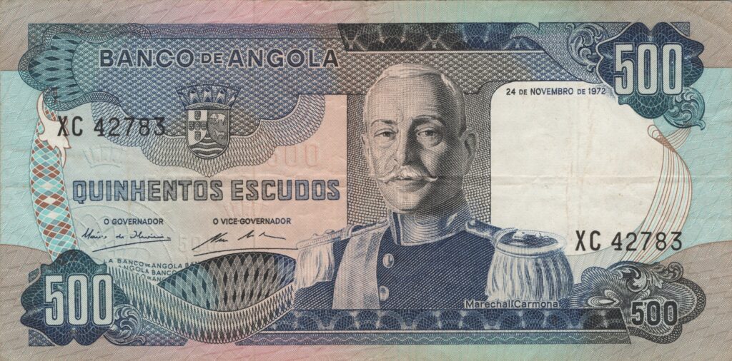 ANGOLA billet colonie portugaise de 500 Escudos 24-11-1972, Marechal Carmona
