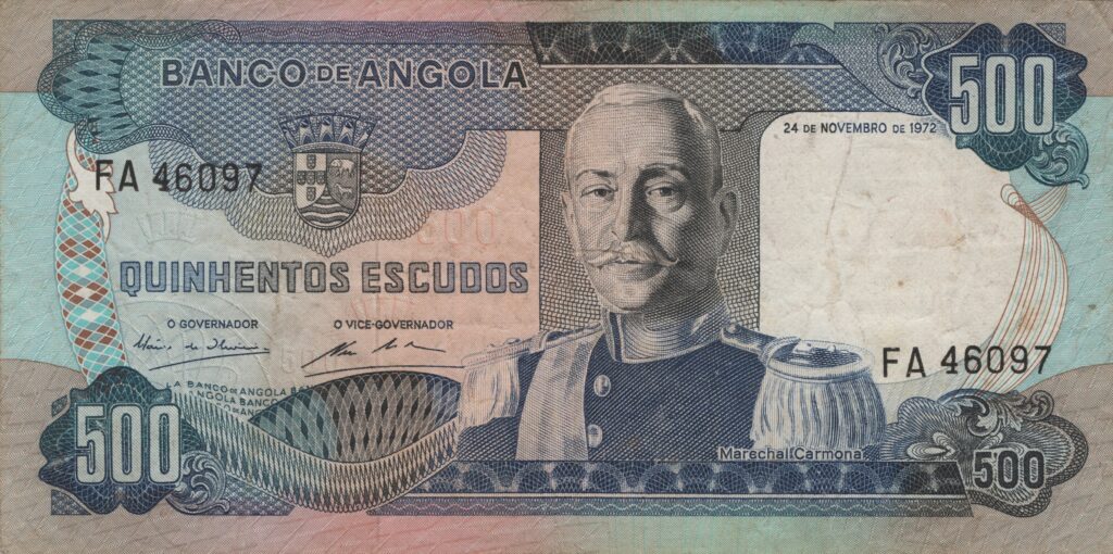 ANGOLA billet colonie portugaise de 500 Escudos 24-11-1972, Marechal Carmona