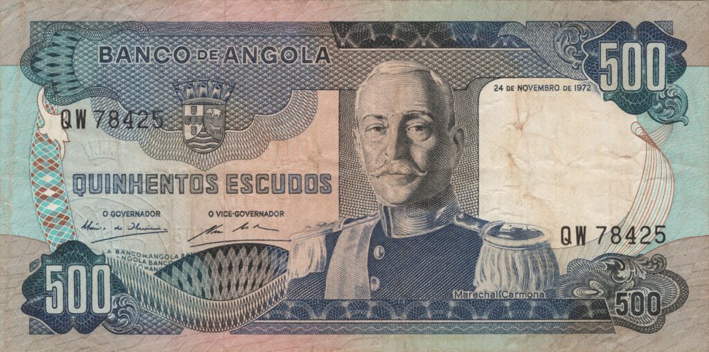 ANGOLA billet colonie portugaise de 500 Escudos 24-11-1972, Marechal Carmona