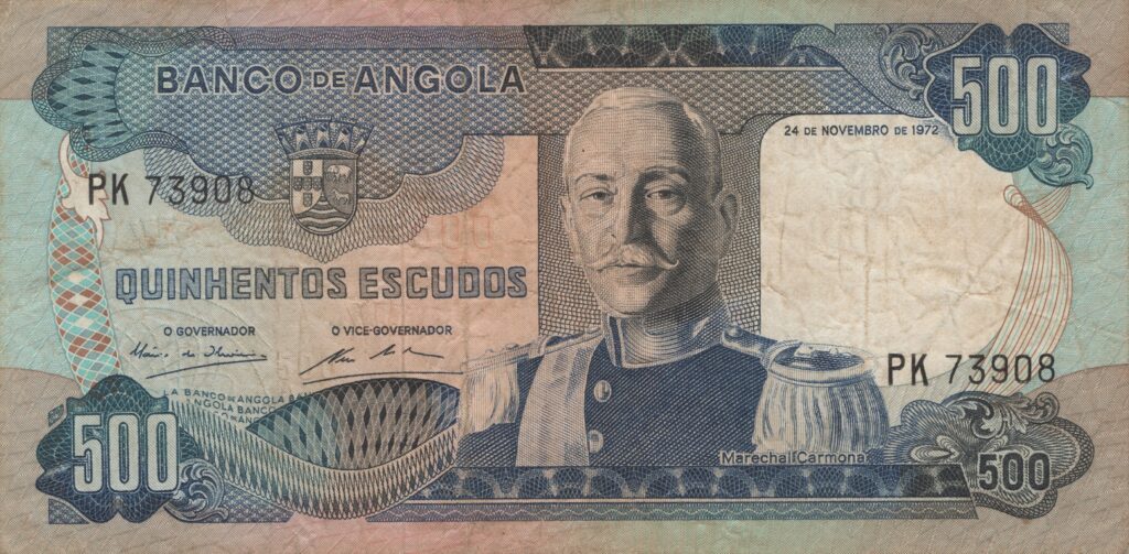 ANGOLA billet colonie portugaise de 500 Escudos 24-11-1972, Marechal Carmona