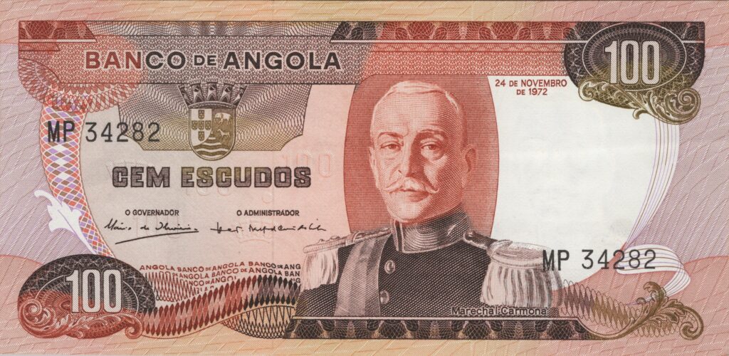 ANGOLA billet colonie portugaise de 100 Escudos 24-11-1972, Marechal Carmona