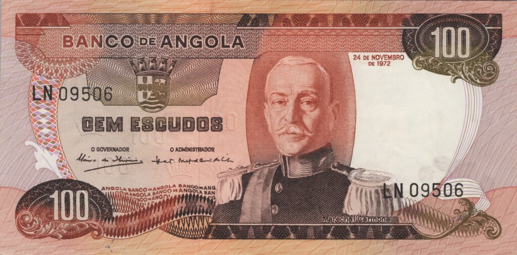ANGOLA billet colonie portugaise de 100 Escudos 24-11-1972, Marechal Carmona