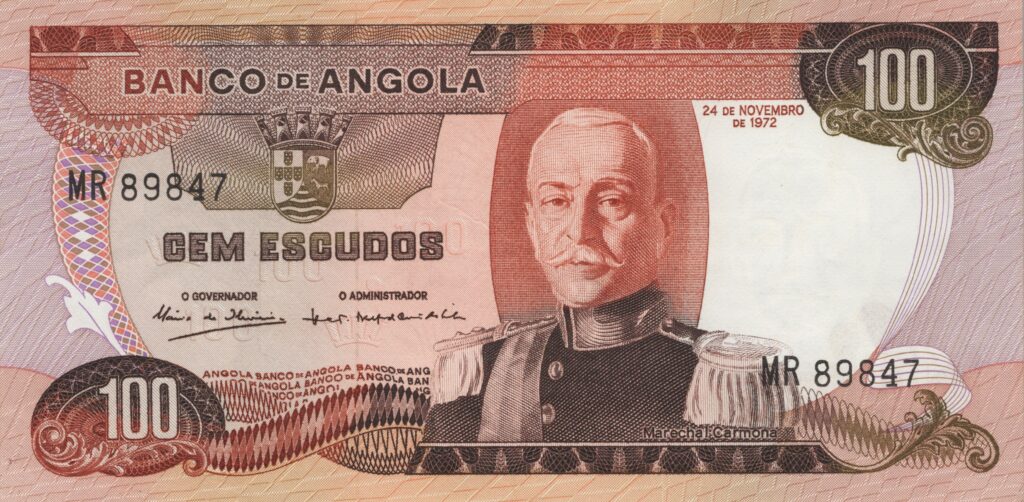 ANGOLA billet colonie portugaise de 100 Escudos 24-11-1972, Marechal Carmona