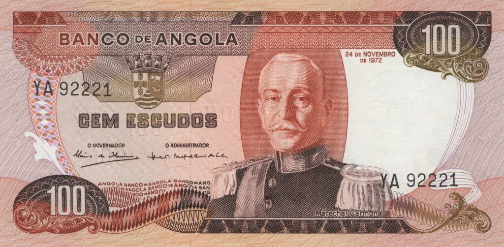 ANGOLA billet colonie portugaise de 100 Escudos 24-11-1972, Marechal Carmona