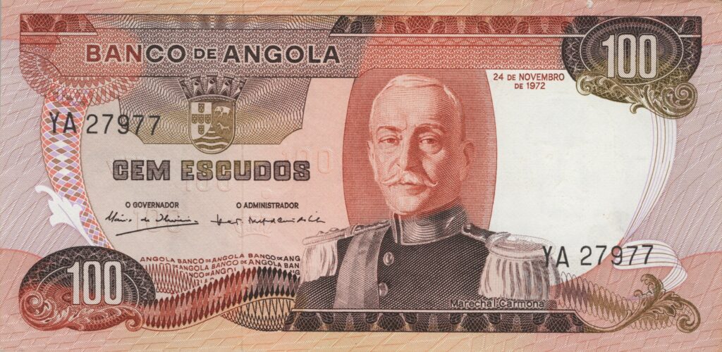 ANGOLA billet colonie portugaise de 100 Escudos 24-11-1972, Marechal Carmona