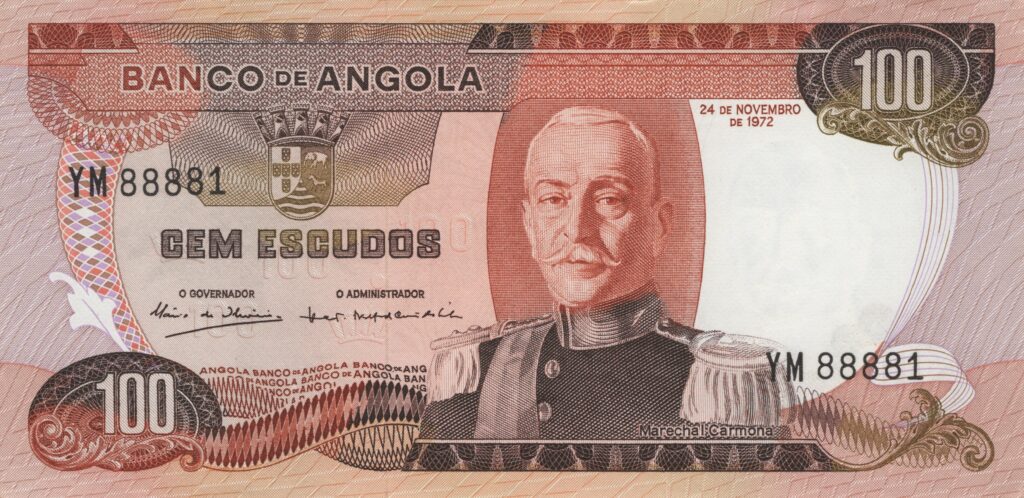 ANGOLA billet colonie portugaise de 100 Escudos 24-11-1972, Marechal Carmona