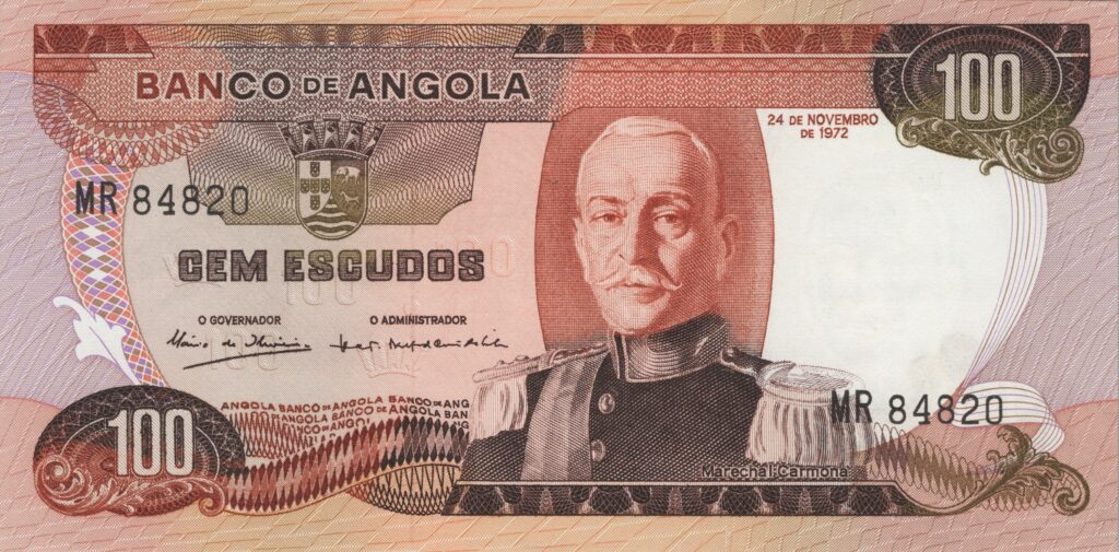ANGOLA billet colonie portugaise de 100 Escudos 24-11-1972, Marechal Carmona