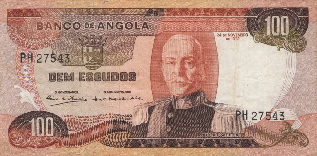 ANGOLA billet colonie portugaise de 100 Escudos 24-11-1972, Marechal Carmona