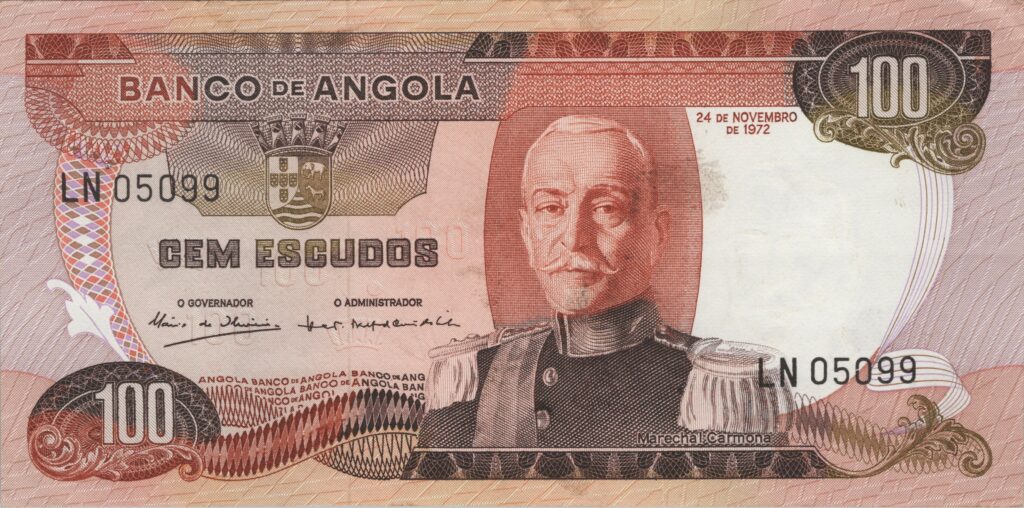 ANGOLA billet colonie portugaise de 100 Escudos 24-11-1972, Marechal Carmona