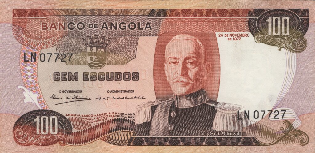 ANGOLA billet colonie portugaise de 100 Escudos 24-11-1972, Marechal Carmona