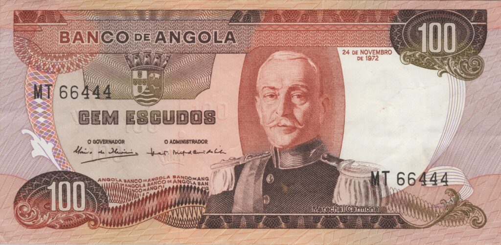 ANGOLA billet colonie portugaise de 100 Escudos 24-11-1972, Marechal Carmona