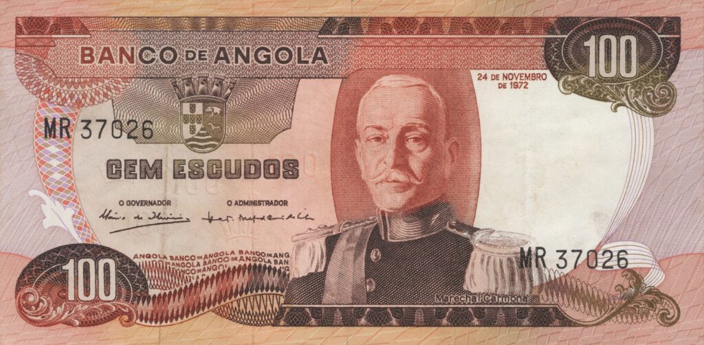ANGOLA billet colonie portugaise de 100 Escudos 24-11-1972, Marechal Carmona