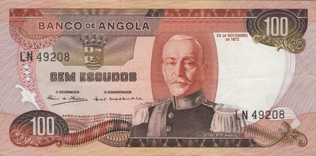 ANGOLA billet colonie portugaise de 100 Escudos 24-11-1972, Marechal Carmona