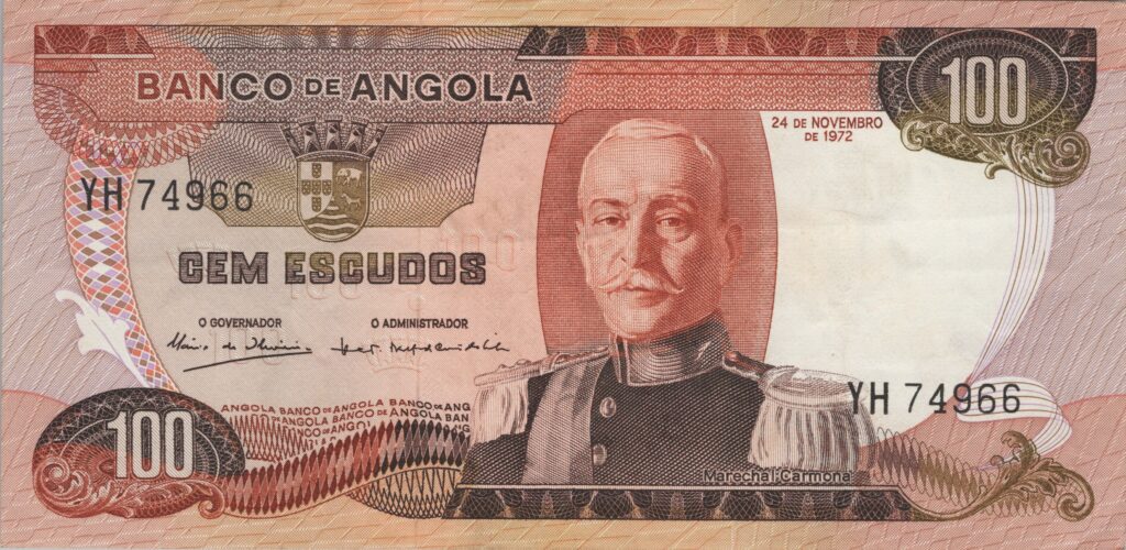 ANGOLA billet colonie portugaise de 100 Escudos 24-11-1972, Marechal Carmona